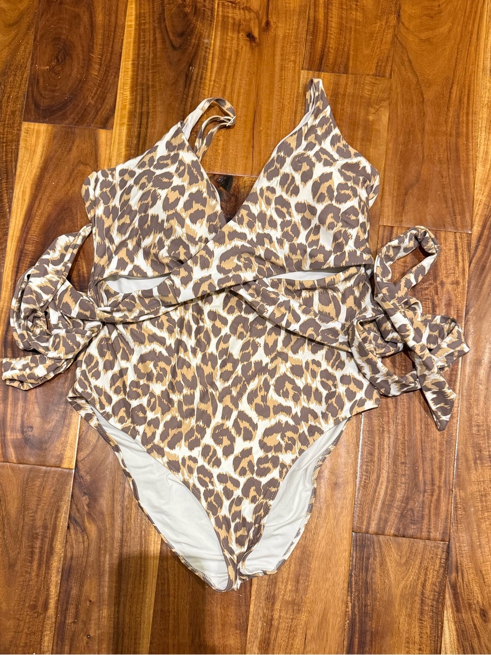 aerie Leopard Print One-Piece Swimsuit in Tan and Cream